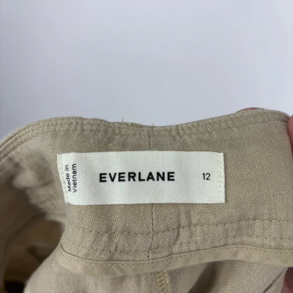 Everlane The Linen Way High Pants Womens 12  Tan European Linen Wide Leg Coastal